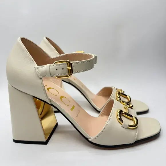 Gucci Charlotte 95 Horsebit Embellished Leather Sandals Nappa White EU 40/US 10 - Picture 9 of 14